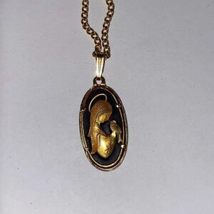 Damasquinado de Toledo Oro Women's Virgin Mary Oval Gold & Black Pendant 20" Nec